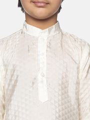 Boys Off White Colour Art Silk Kurta Pyjama Set
