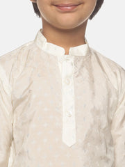 Boys Off White Colour Art Silk Kurta Pyjama Set.