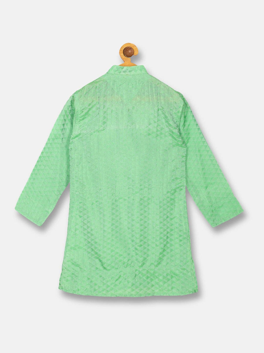 Boys Green Colour Art Silk Kurta.