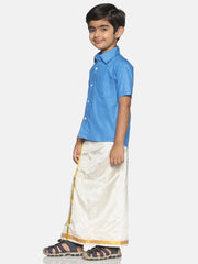 Boys Solid Colour Slub Cotton Readymade Shirt and Dhoti Set