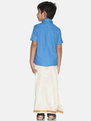 Boys Solid Colour Slub Cotton Readymade Shirt and Dhoti Set