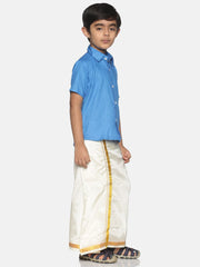 Boys Solid Colour Slub Cotton Readymade Shirt and Dhoti Set