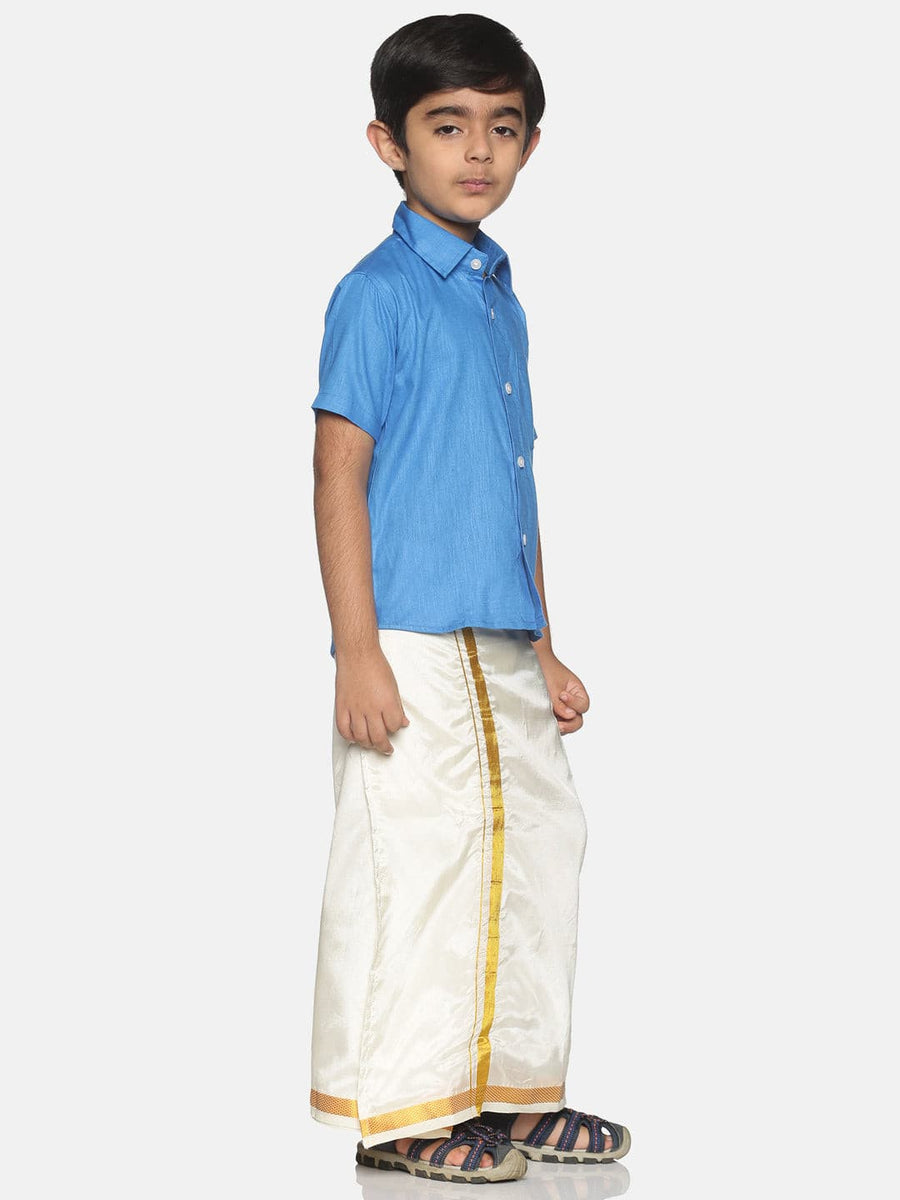 Boys Solid Colour Slub Cotton Readymade Shirt and Dhoti Set