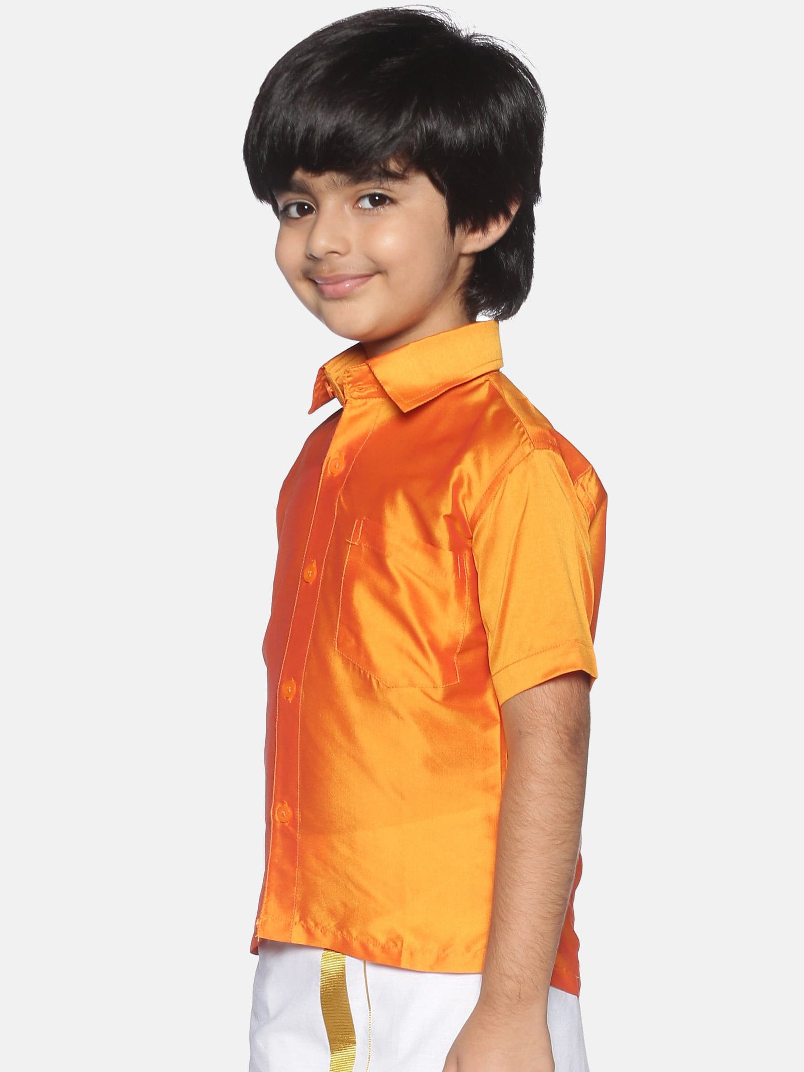 Boys Orange Colour Polyester Shirt.