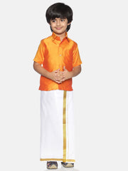 Boys Orange Colour Polyester Shirt.