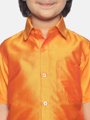 Boys Orange Colour Polyester Shirt.