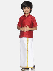 Boys Red Colour Polyester Shirt