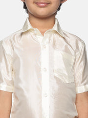 Boys Solid Cream Shirt And Dhoti Set.