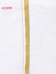 Boys Solid Cream Shirt And Dhoti Set.