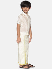 Boys Solid Cream Shirt And Dhoti Set.