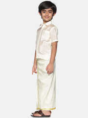 Boys Solid Cream Shirt And Dhoti Set.