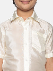 Boys Solid Cream Shirt And Dhoti Set.