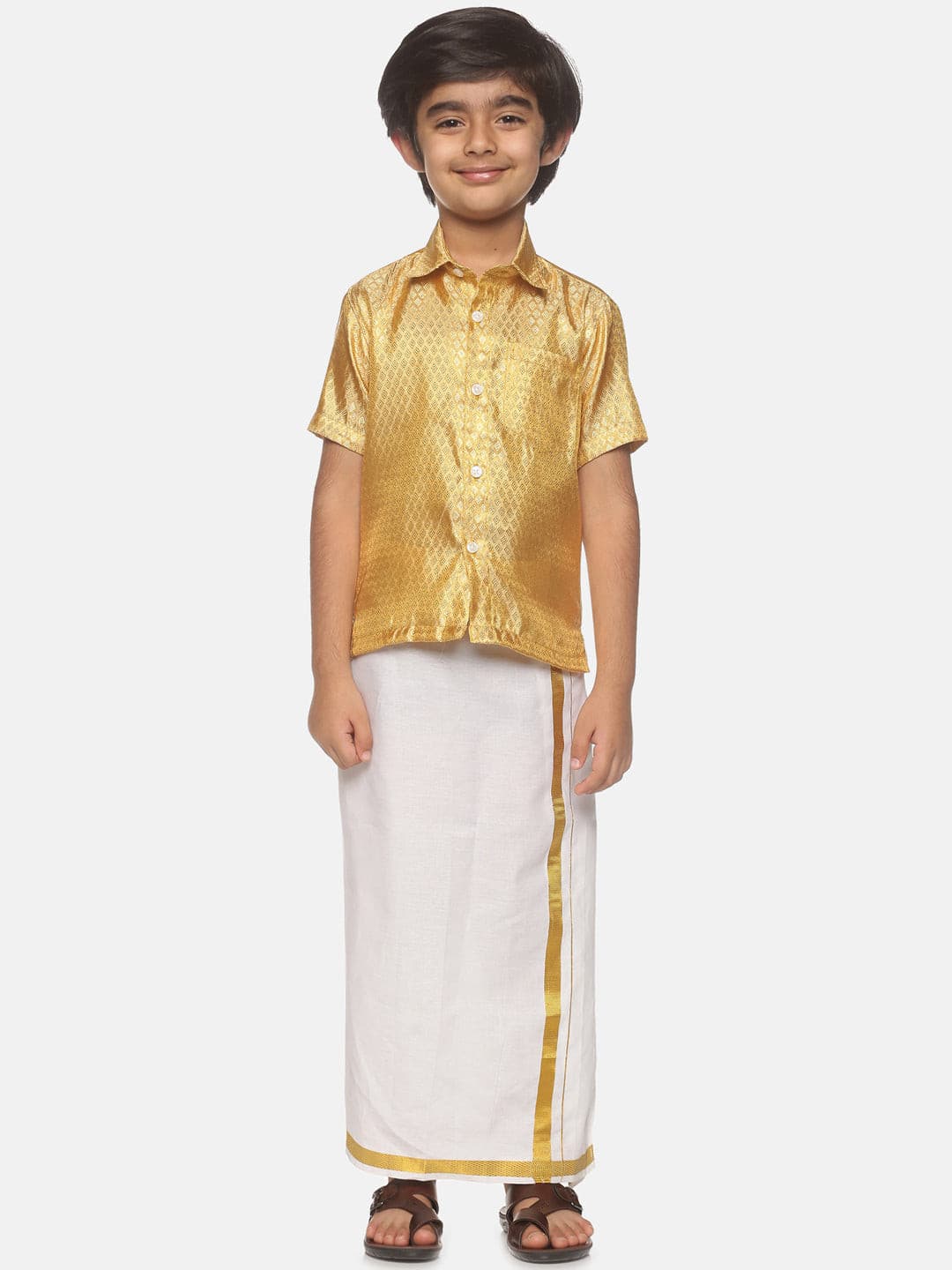 Boys Jacquard Cream Shirt And Dhoti Set