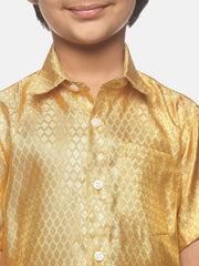 Boys Jacquard Cream Shirt And Dhoti Set.
