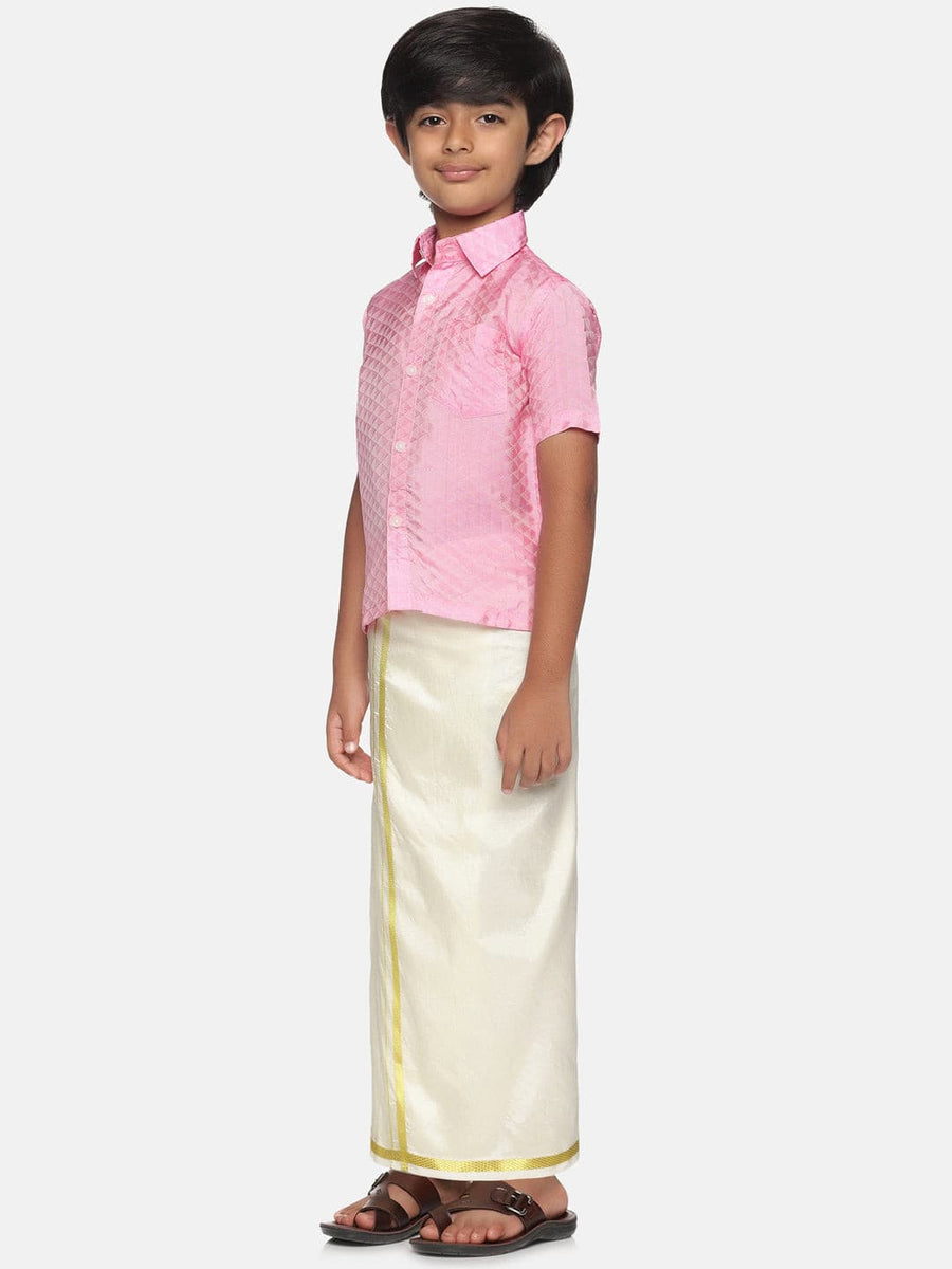 Boys Pink Colour Art Silk Shirt.