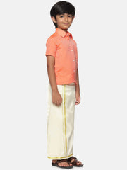 Boys Orange Colour Art Silk Shirt.