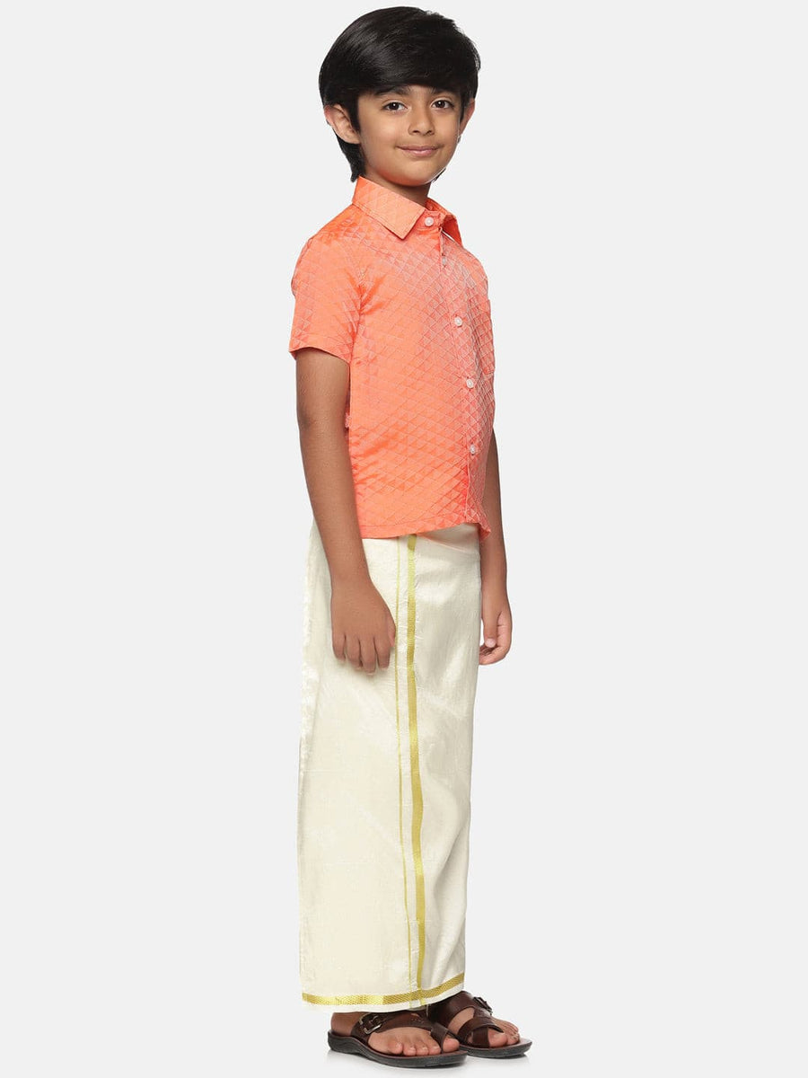 Boys Orange Colour Art Silk Shirt.