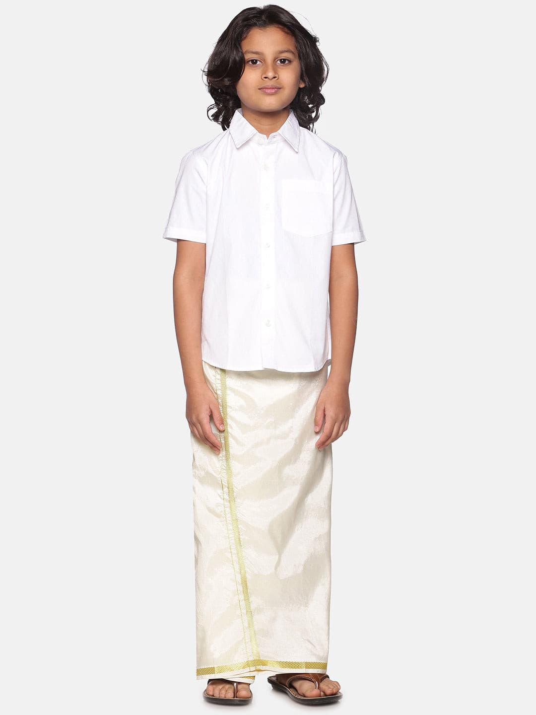 Boys White Colour Cotton Readymade Shirt With Dhoti Set