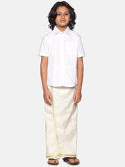 Boys White Colour Cotton Readymade Shirt With Dhoti Set