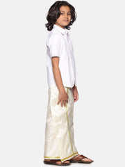 Boys White Colour Cotton Readymade Shirt With Dhoti Set.