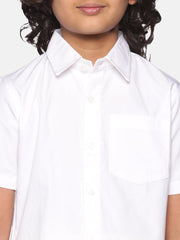 Boys White Colour Cotton Readymade Shirt With Dhoti Set.