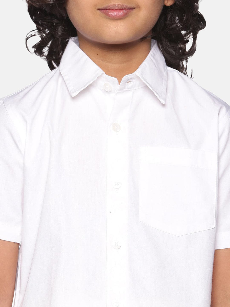 Boys White Colour Cotton Readymade Shirt With Dhoti Set.