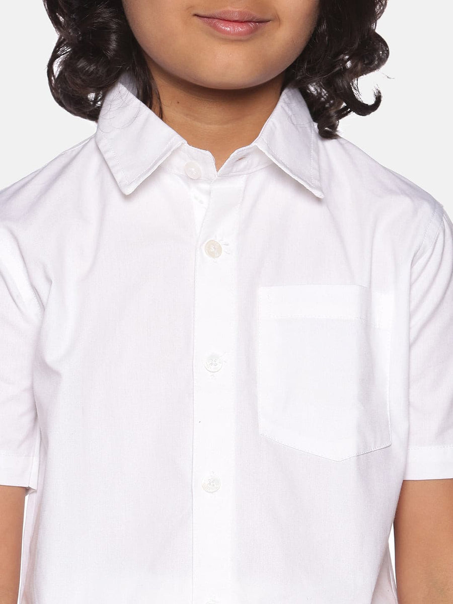 Boys White Colour Cotton Readymade Shirt With Dhoti Set