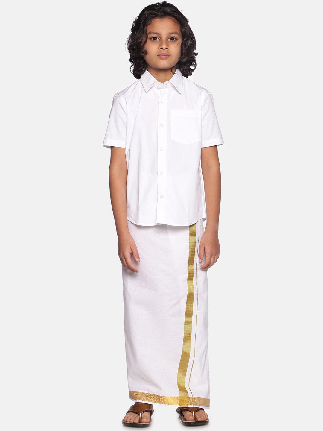 Boys White Cotton Readymade Shirt With Dhoti Set