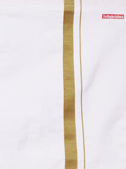Boys White Cotton Readymade Shirt With Dhoti Set.