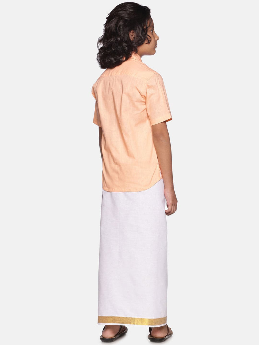 Boys Orange Cotton Readymade Shirt With Dhoti Set
