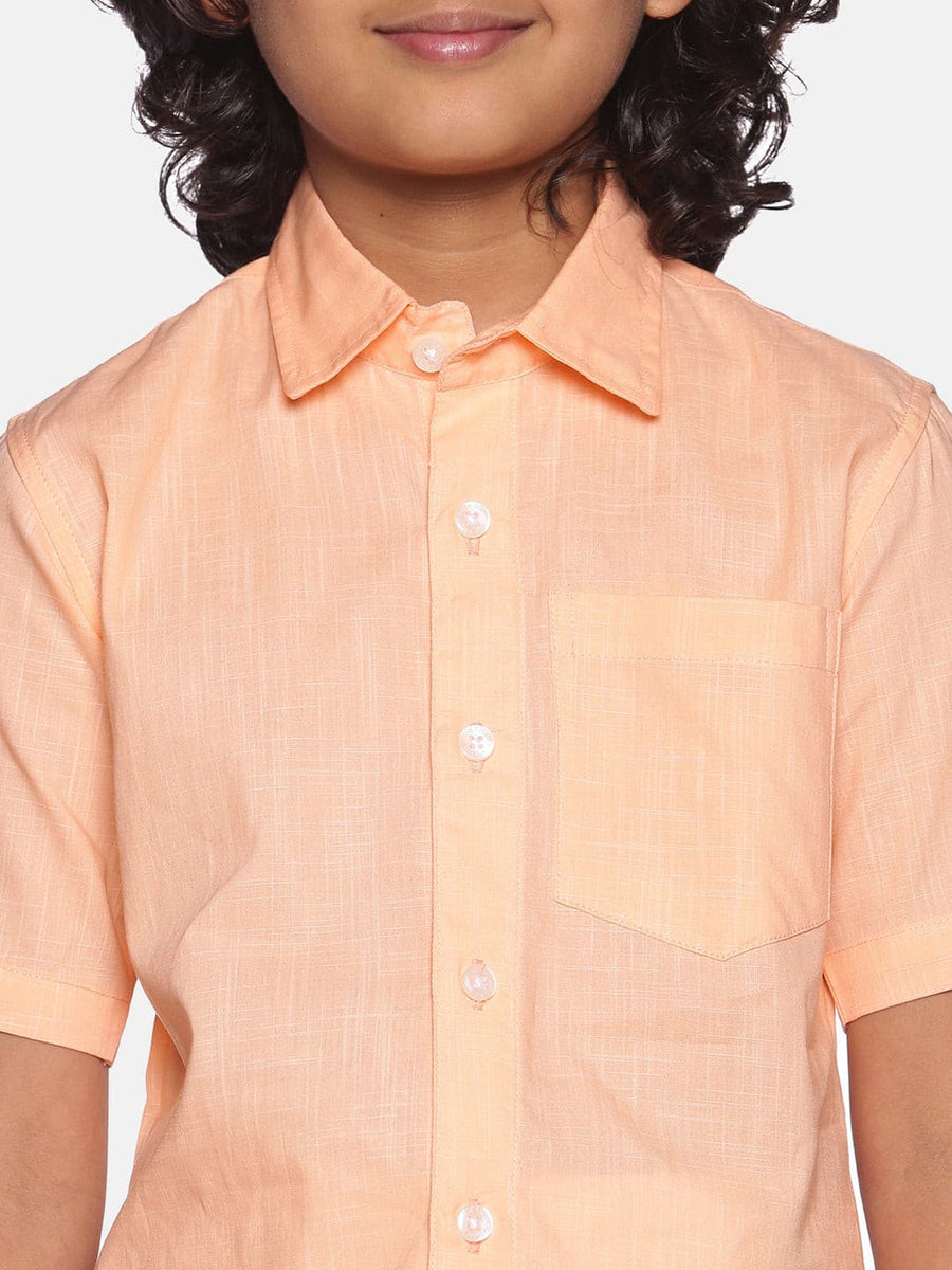 Boys Orange Cotton Readymade Shirt With Dhoti Set