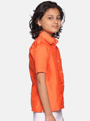 Boys Orange Colour Polyester Shirt.