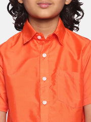 Boys Orange Colour Polyester Shirt.