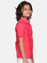 Boys Coral Colour Polyester Shirt.