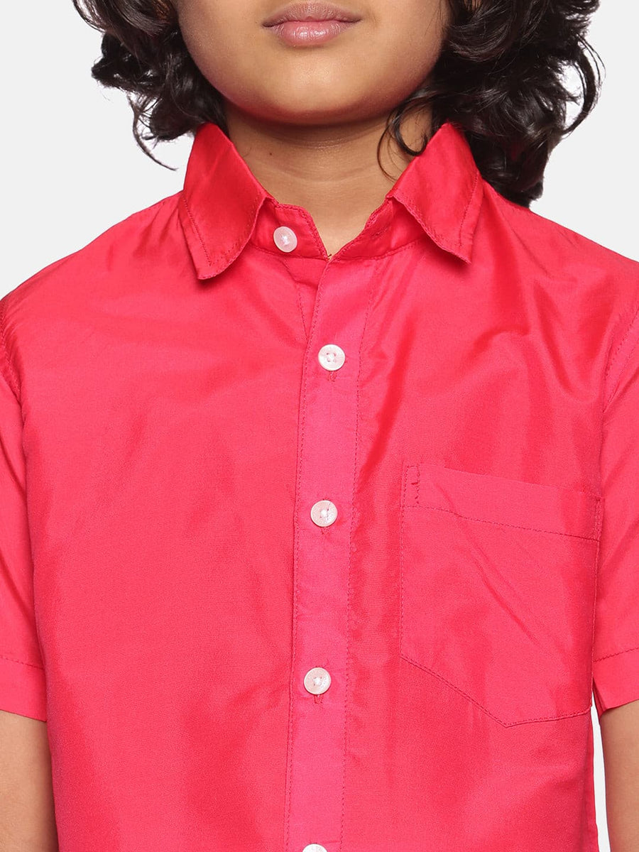 Boys Coral Colour Polyester Shirt.