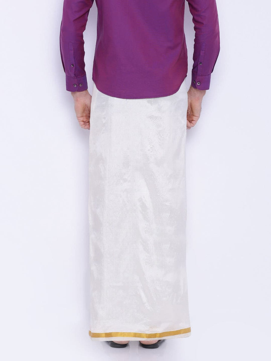 Men Cream Colour Art Silk Readymade Pocket Dhoti.