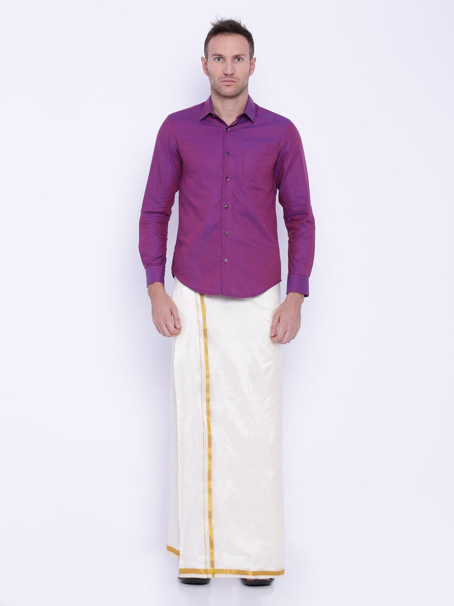 Men Cream Colour Art Silk Readymade Pocket Dhoti.