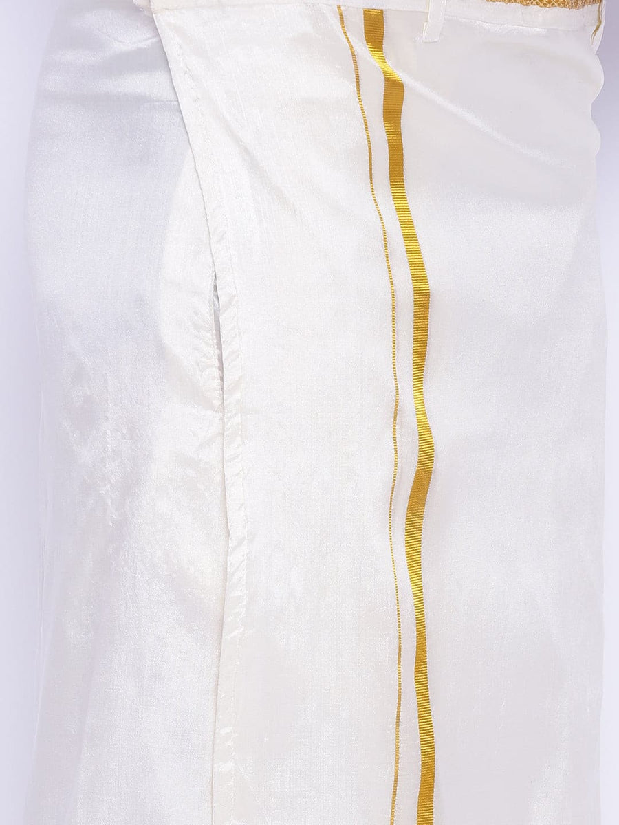 Men Cream Colour Art Silk Readymade Pocket Dhoti.