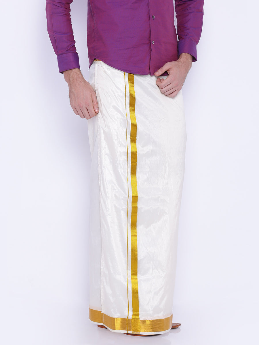 Men Cream Colour Art Silk Readymade Pocket Dhoti