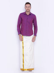 Men Cream Colour Art Silk Readymade Pocket Dhoti