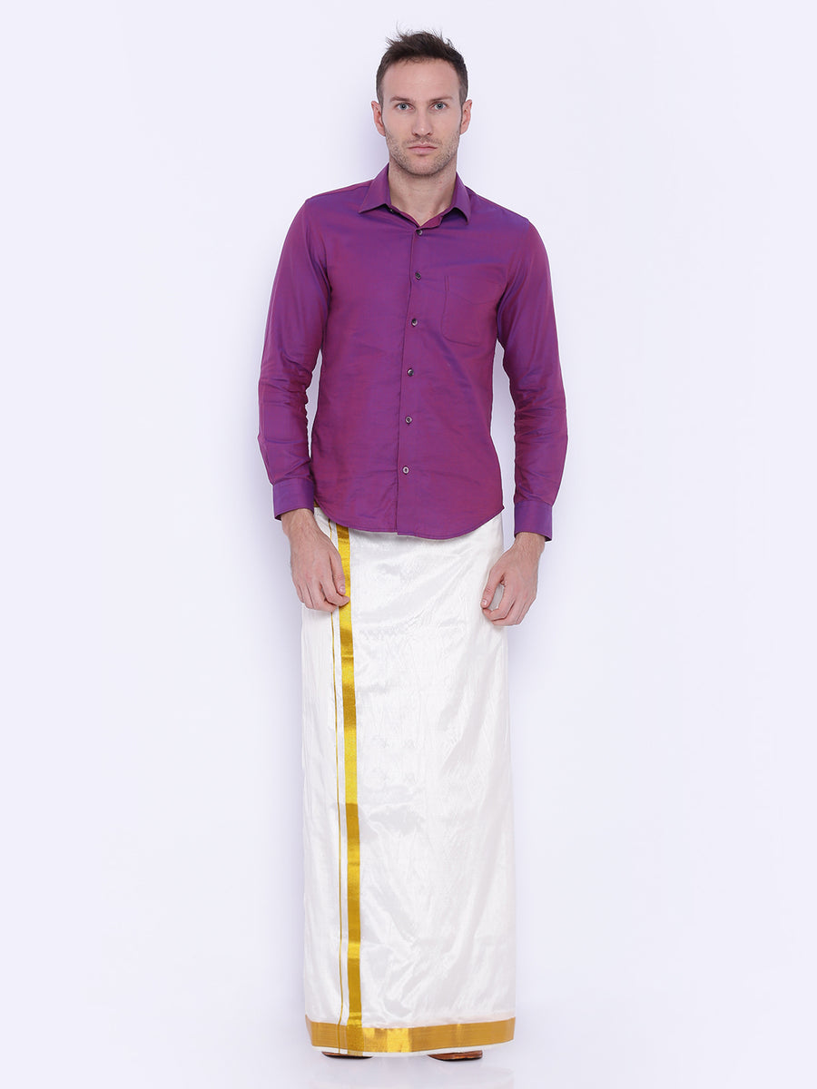 Men Cream Colour Art Silk Readymade Pocket Dhoti