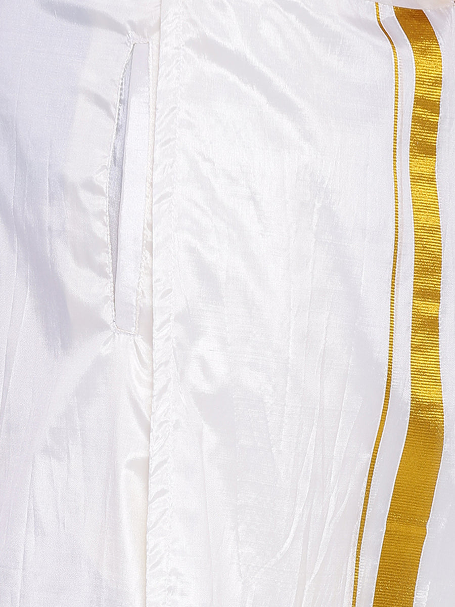 Men Cream Colour Art Silk Readymade Pocket Dhoti