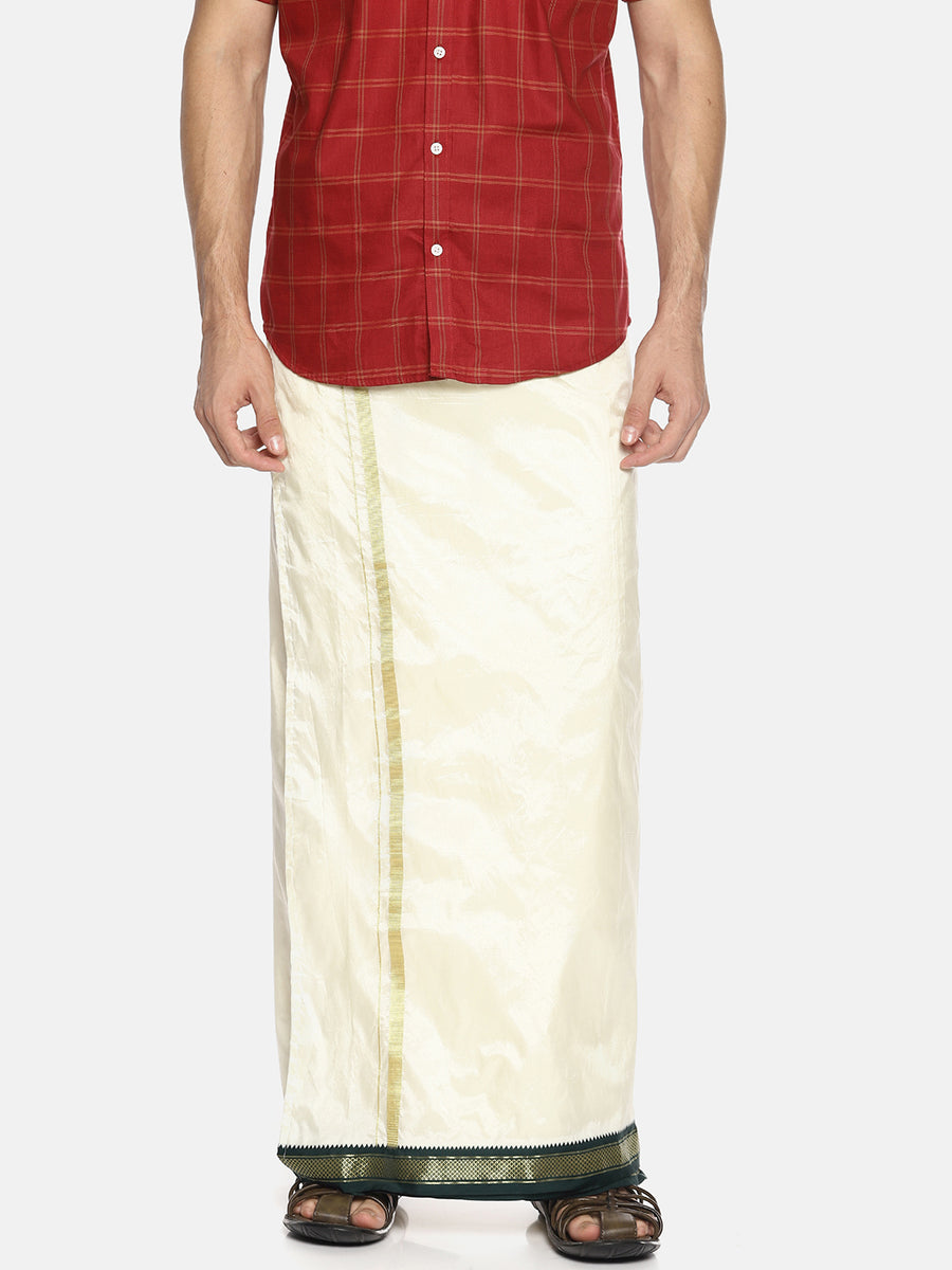 Men Cream Colour Art Silk Readymade Pocket Dhoti