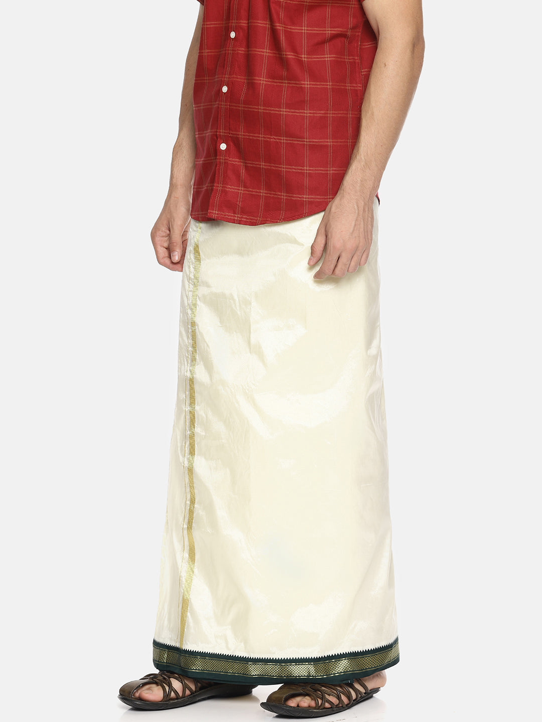 Men Cream Colour Art Silk Readymade Pocket Dhoti