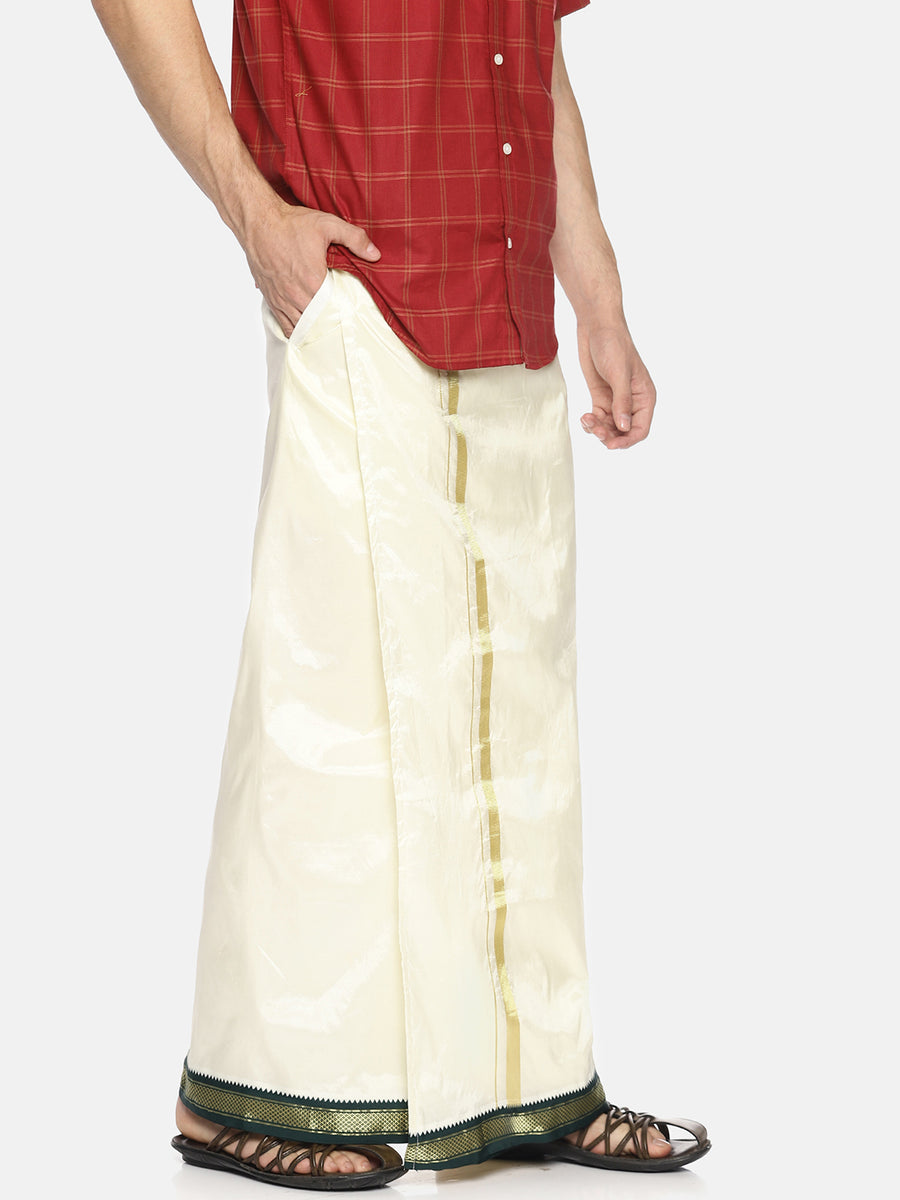 Men Cream Colour Art Silk Readymade Pocket Dhoti