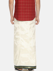 Men Cream Colour Art Silk Readymade Pocket Dhoti