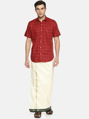 Men Cream Colour Art Silk Readymade Pocket Dhoti