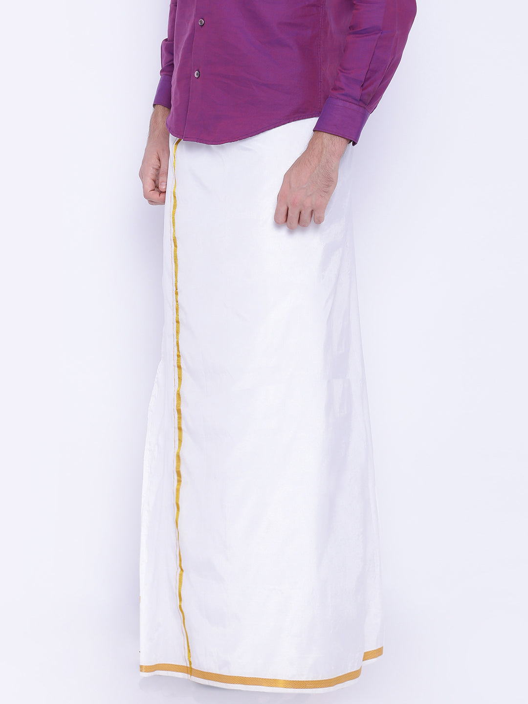 Men Cream Colour Art Silk Readymade Pocket Dhoti