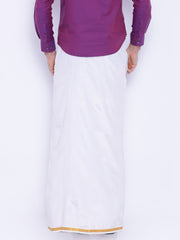 Men Cream Colour Art Silk Readymade Pocket Dhoti