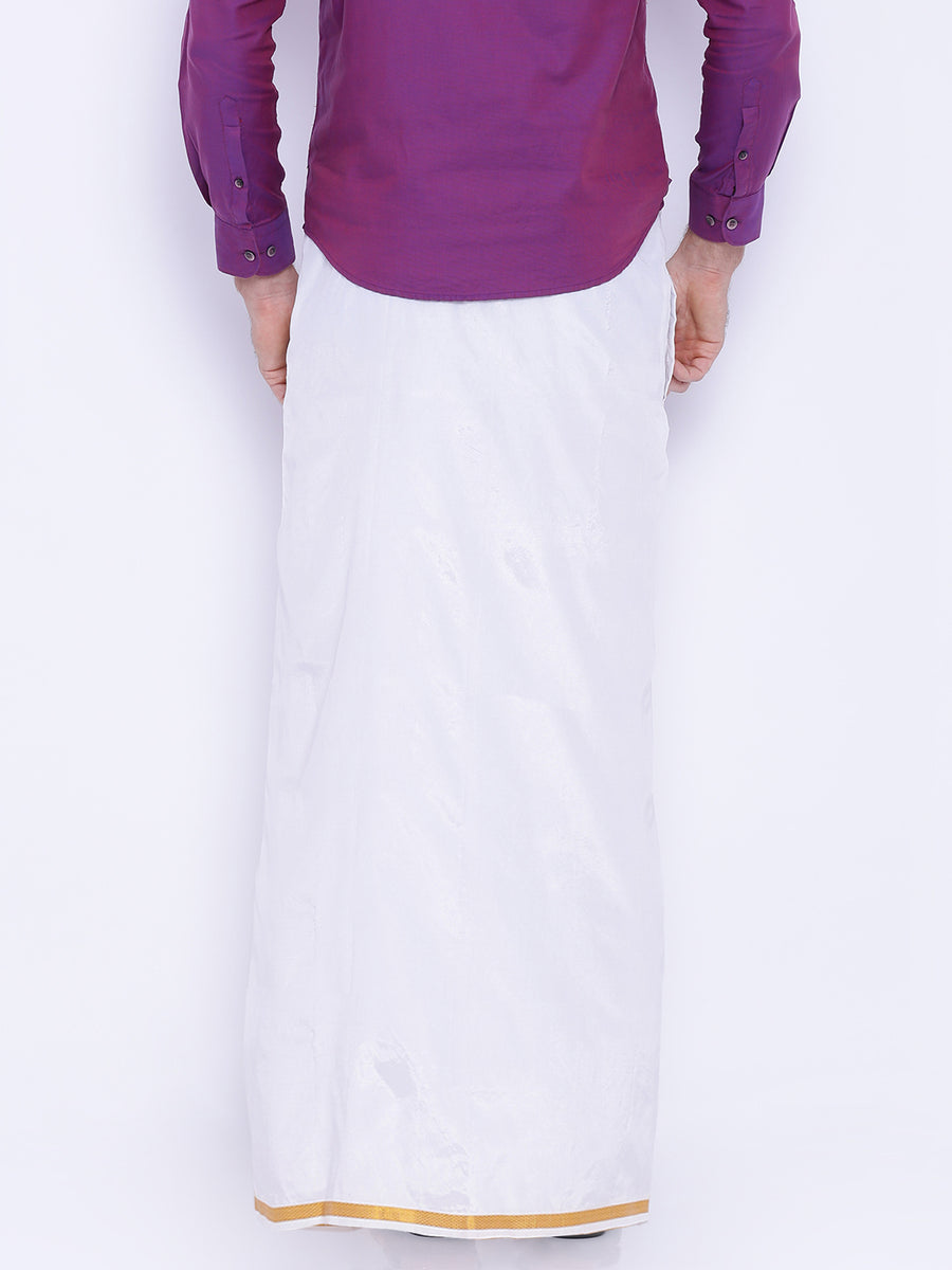 Men Cream Colour Art Silk Readymade Pocket Dhoti